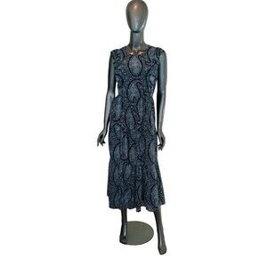 J Crew Dress Size 4 Blue Lined Paisley Print Ruffle Sleeve Midi Boho Prairie